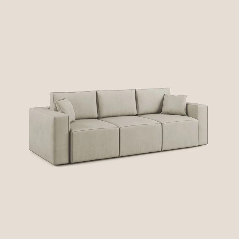 Morfeo Canapé avec 3 assises extractibles en tissu doux imperméable T02 crème
