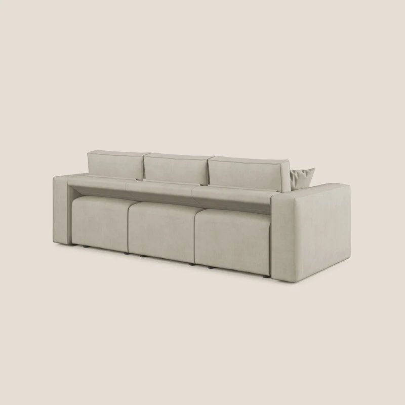 Morfeo Canapé avec 3 assises extractibles en tissu doux imperméable T02 crème