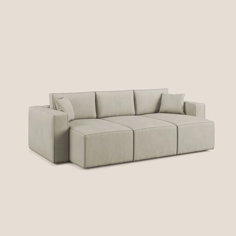 Morfeo Canapé avec 3 assises extractibles en tissu doux imperméable T02 crème