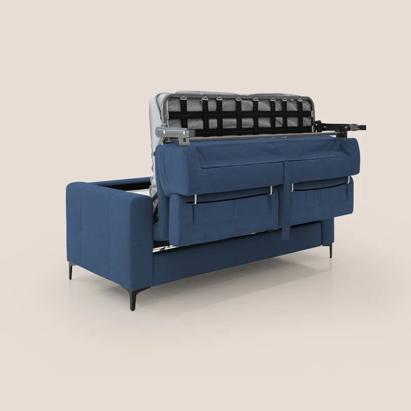 Gardenia canapé convertible matelas H 18cm avec têtières réglables et revêtement imperméable T02 bleu