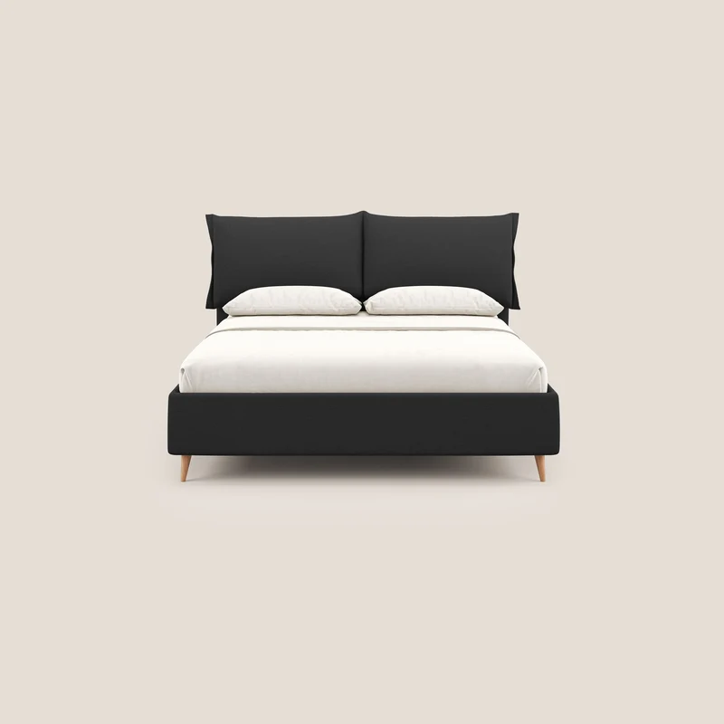 Elettra lit avec coffre de rangement déhoussable avec coussins tête de lit en tissu imperméable T13 anthracite