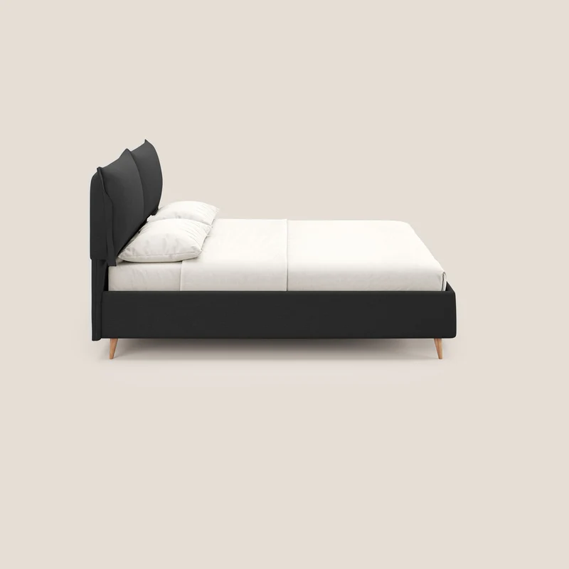 Elettra lit avec coffre de rangement déhoussable avec coussins tête de lit en tissu imperméable T13 anthracite