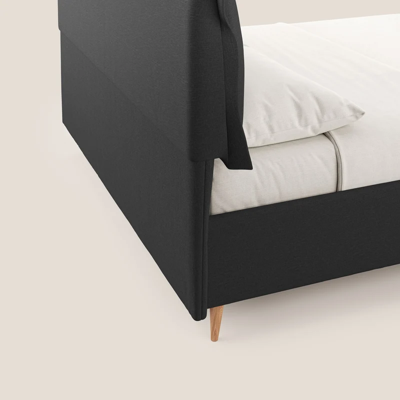 Elettra lit avec coffre de rangement déhoussable avec coussins tête de lit en tissu imperméable T13 anthracite