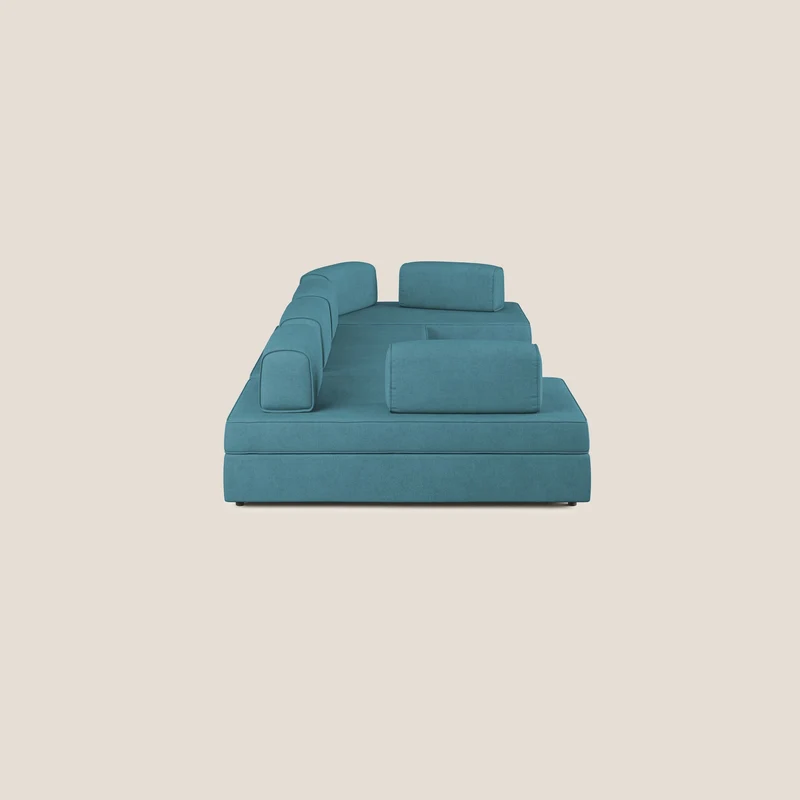 Liberty Canapé panoramique avec pouf extractible et dossiers amovibles en tissu doux imperméable T02 bleu clair