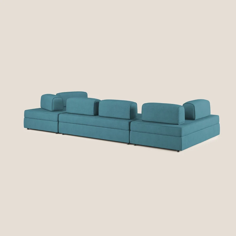 Liberty Canapé panoramique avec pouf extractible et dossiers amovibles en tissu doux imperméable T02 bleu clair