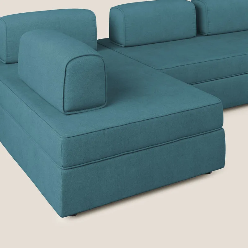 Liberty Canapé panoramique avec pouf extractible et dossiers amovibles en tissu doux imperméable T02 bleu clair