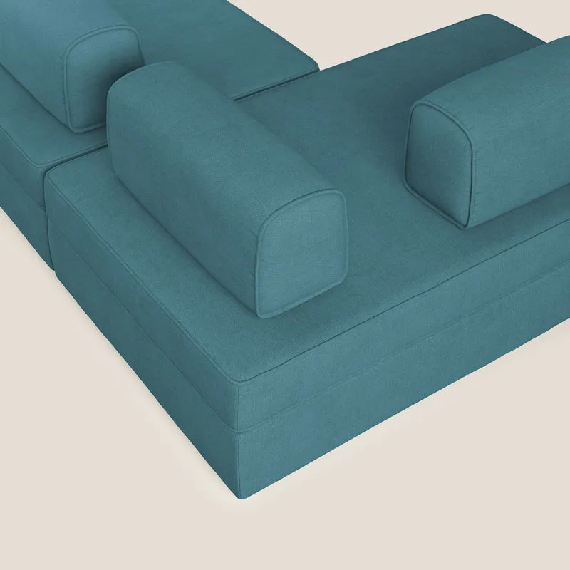 Liberty Canapé panoramique avec pouf extractible et dossiers amovibles en tissu doux imperméable T02 bleu clair