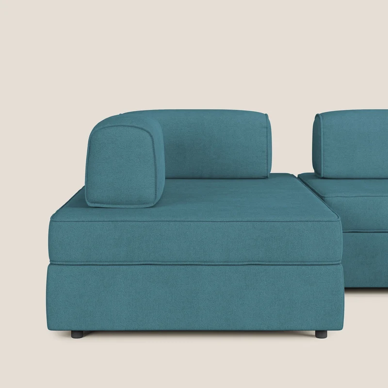 Liberty Canapé panoramique avec pouf extractible et dossiers amovibles en tissu doux imperméable T02 bleu clair