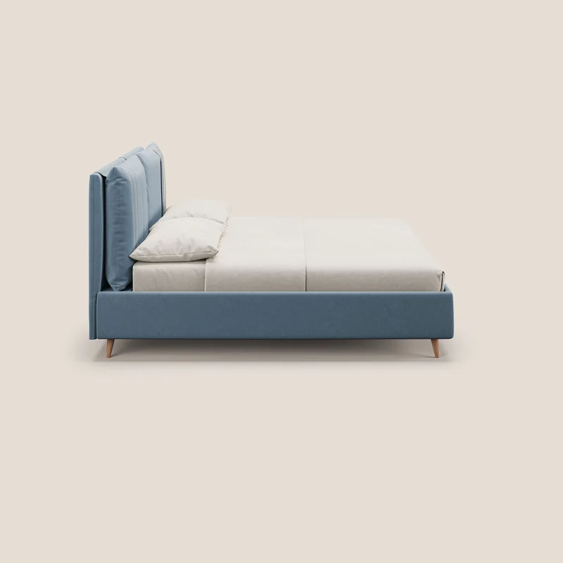 Nathan lit coffre avec coussins réglables et poches en microfibre velours imperméable T09 bleu gris