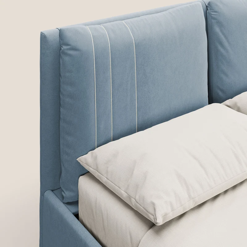 Nathan lit coffre avec coussins réglables et poches en microfibre velours imperméable T09 bleu gris