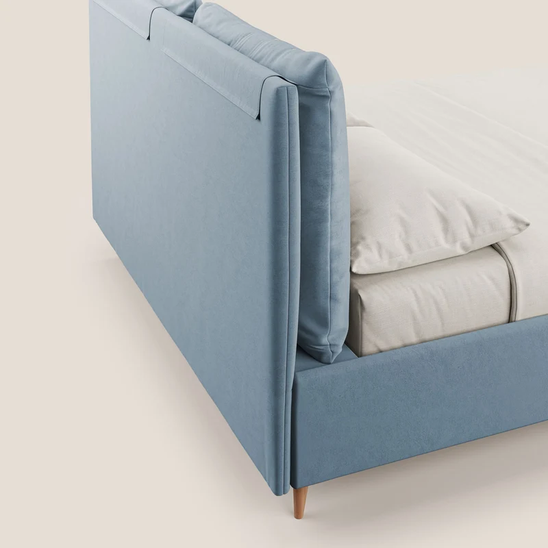Nathan lit coffre avec coussins réglables et poches en microfibre velours imperméable T09 bleu gris