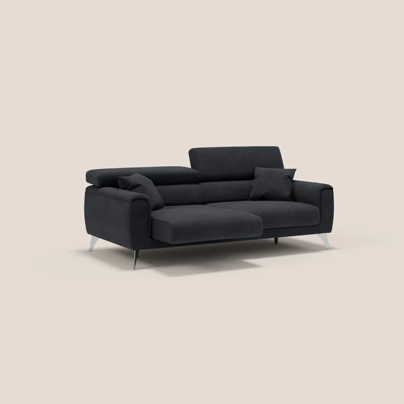 Caravaggio Canapé avec assises extensibles et têtières réglables en tissu imperméable T02 noir