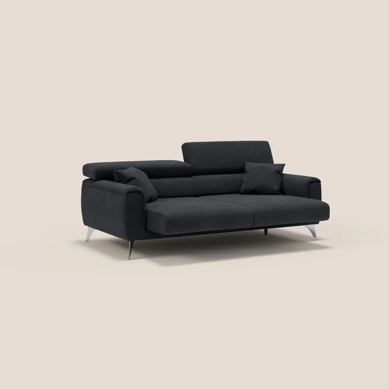 Caravaggio Canapé avec assises extensibles et têtières réglables en tissu imperméable T02 noir