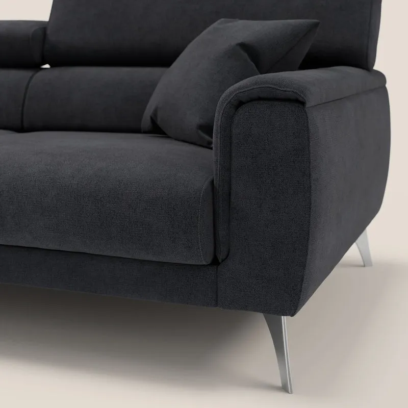 Caravaggio Canapé avec assises extensibles et têtières réglables en tissu imperméable T02 noir