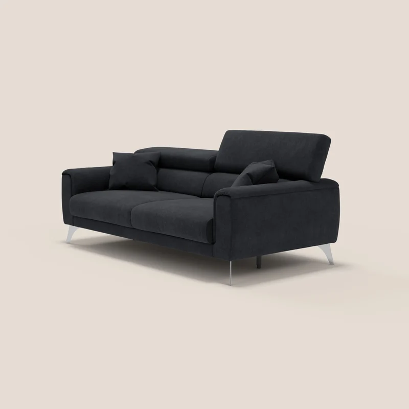 Caravaggio Canapé avec assises extensibles et têtières réglables en tissu imperméable T02 noir