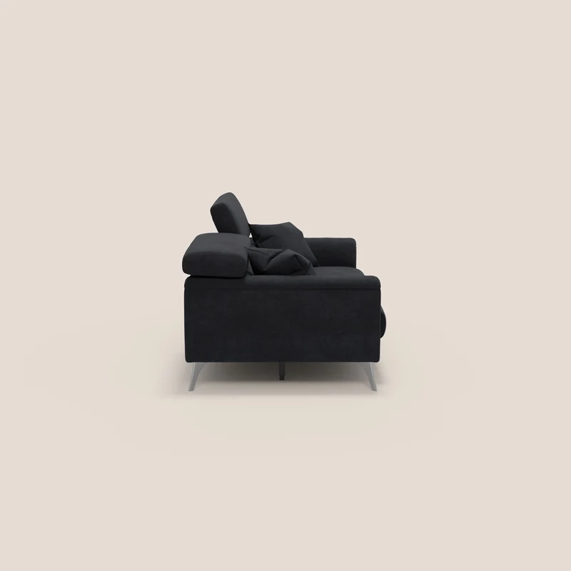 Caravaggio Canapé avec assises extensibles et têtières réglables en tissu imperméable T02 noir
