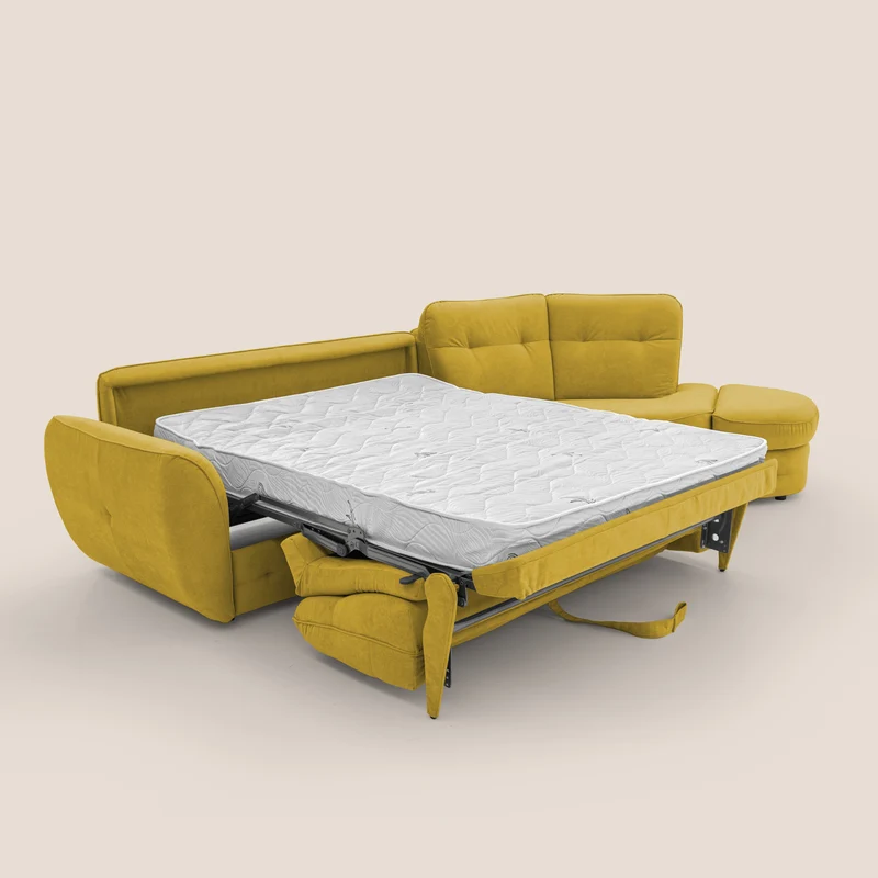 Zeus Canapé d'angle convertible avec matelas H18 cm pouf mobile en tissu imperméable T02 jaune