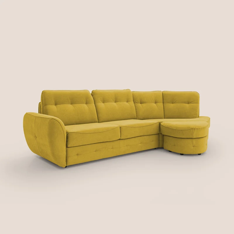 Zeus Canapé d'angle convertible avec matelas H18 cm pouf mobile en tissu imperméable T02 jaune