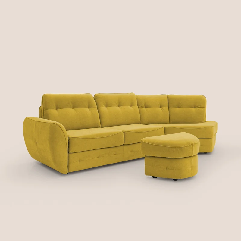 Zeus Canapé d'angle convertible avec matelas H18 cm pouf mobile en tissu imperméable T02 jaune