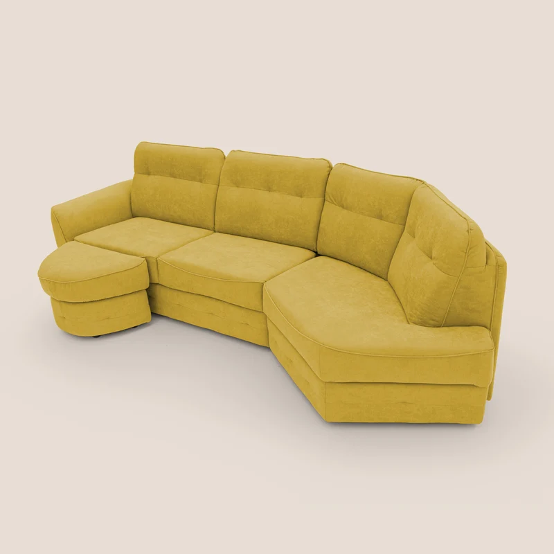 Zeus Canapé d'angle convertible avec matelas H18 cm pouf mobile en tissu imperméable T02 jaune