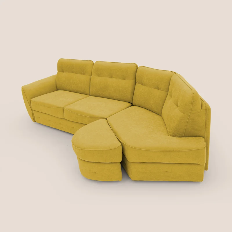 Zeus Canapé d'angle convertible avec matelas H18 cm pouf mobile en tissu imperméable T02 jaune