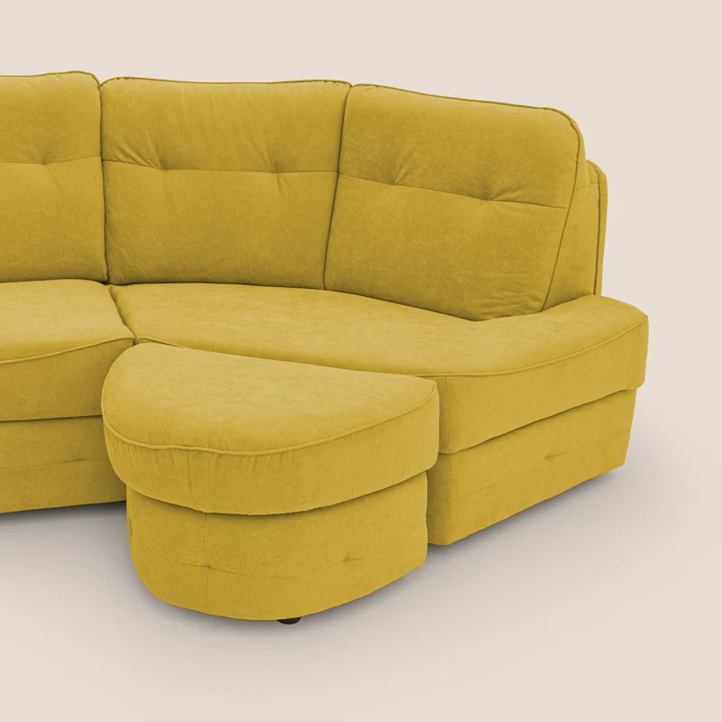 Zeus Canapé d'angle convertible avec matelas H18 cm pouf mobile en tissu imperméable T02 jaune