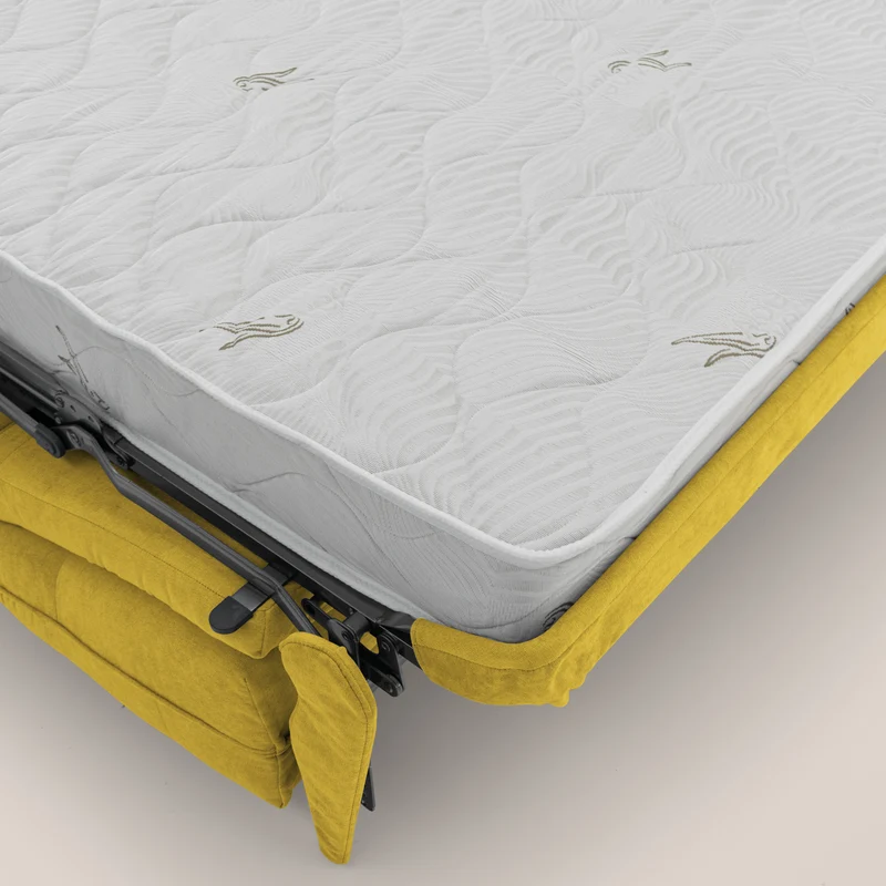 Zeus Canapé d'angle convertible avec matelas H18 cm pouf mobile en tissu imperméable T02 jaune