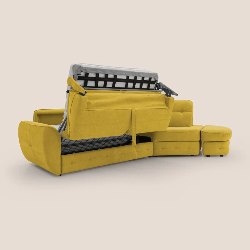 Zeus Canapé d'angle convertible avec matelas H18 cm pouf mobile en tissu imperméable T02 jaune