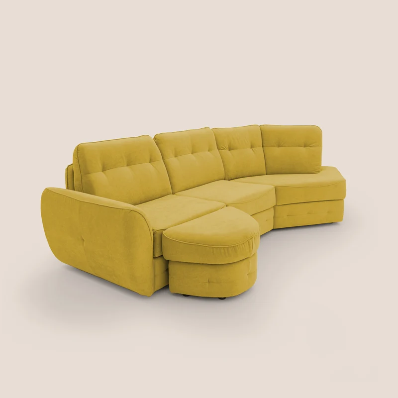 Zeus Canapé d'angle convertible avec matelas H18 cm pouf mobile en tissu imperméable T02 jaune
