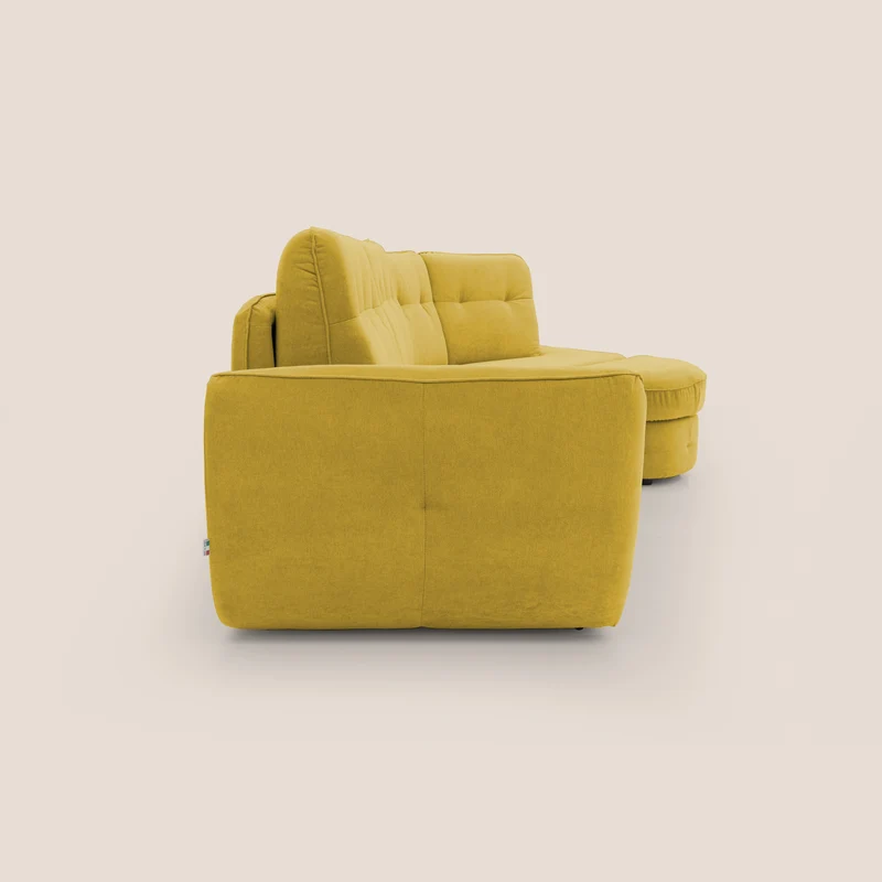 Zeus Canapé d'angle convertible avec matelas H18 cm pouf mobile en tissu imperméable T02 jaune