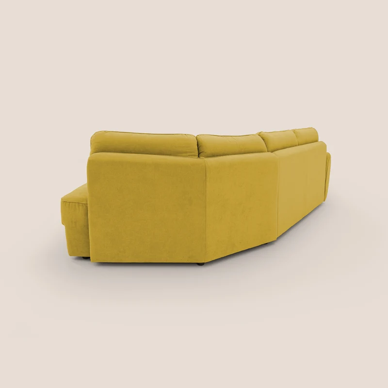 Zeus Canapé d'angle convertible avec matelas H18 cm pouf mobile en tissu imperméable T02 jaune