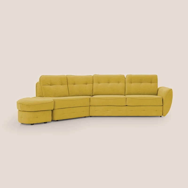 Zeus Canapé d'angle convertible avec matelas H18 cm pouf mobile en tissu imperméable T02 jaune
