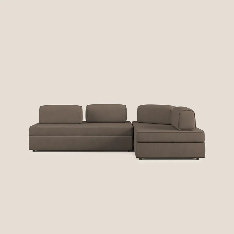 Liberty Canapé d'angle avec pouf extractible et dossiers amovibles en tissu doux imperméable T02 marron