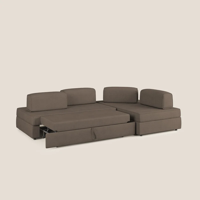 Liberty Canapé d'angle avec pouf extractible et dossiers amovibles en tissu doux imperméable T02 marron