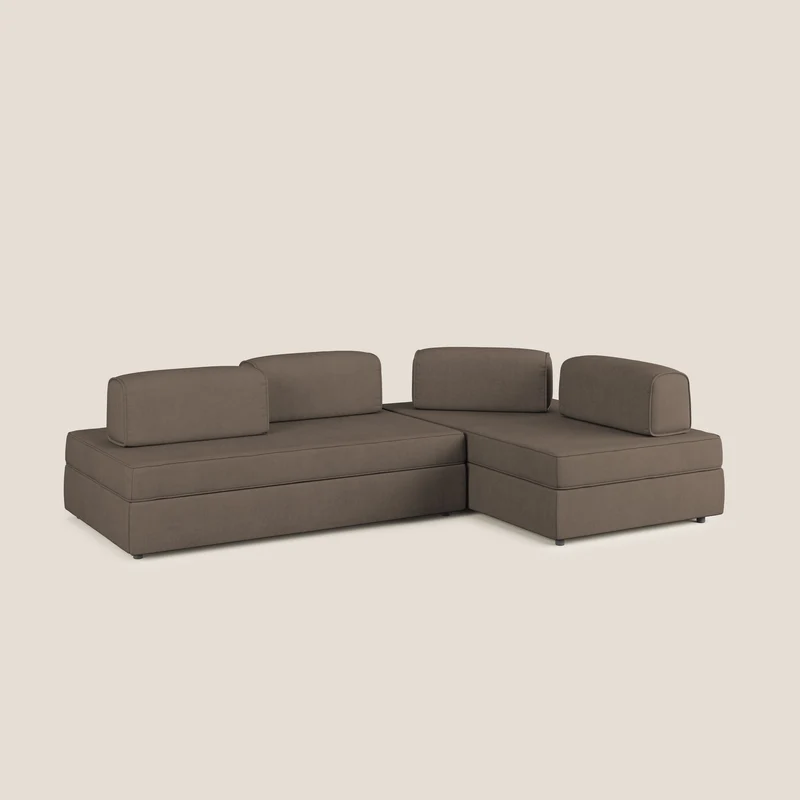 Liberty Canapé d'angle avec pouf extractible et dossiers amovibles en tissu doux imperméable T02 marron