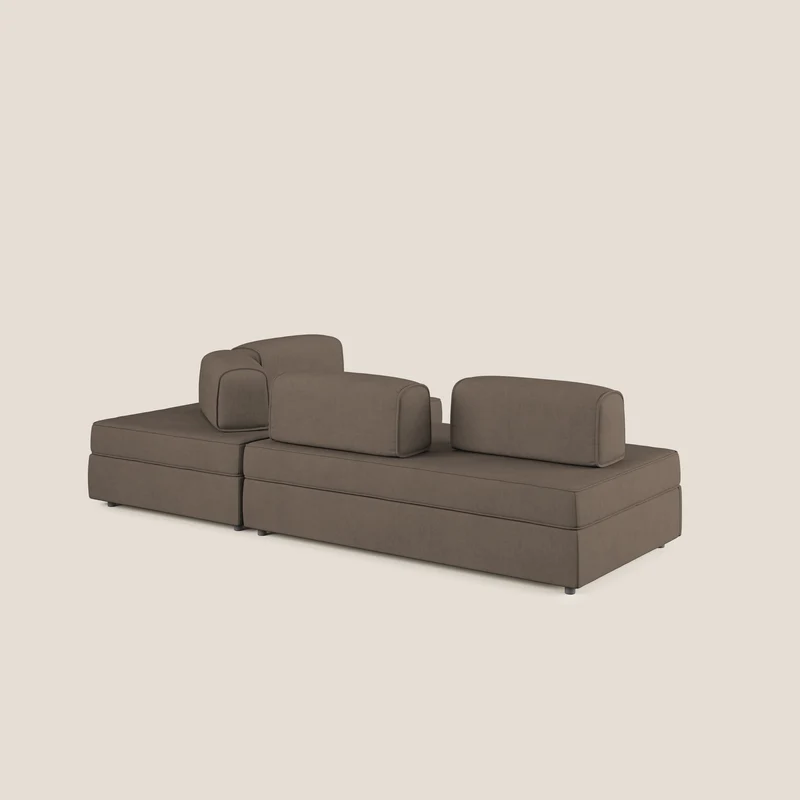 Liberty Canapé d'angle avec pouf extractible et dossiers amovibles en tissu doux imperméable T02 marron