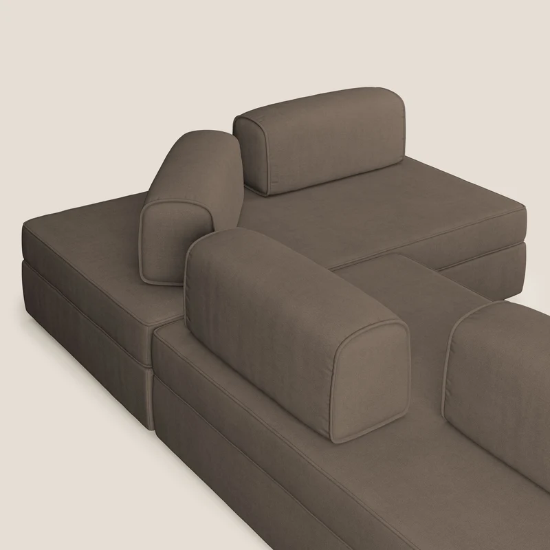 Liberty Canapé d'angle avec pouf extractible et dossiers amovibles en tissu doux imperméable T02 marron