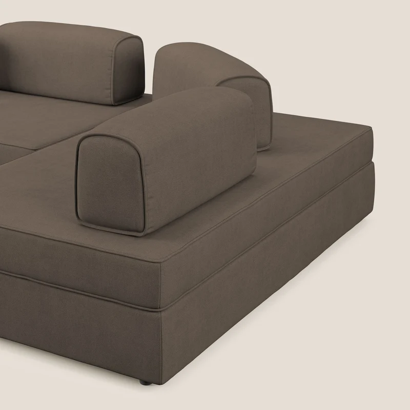 Liberty Canapé d'angle avec pouf extractible et dossiers amovibles en tissu doux imperméable T02 marron