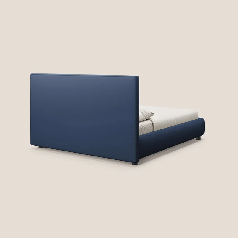 Minato lit coffre avec tête de lit capitonnée en similicuir imperméable T04 bleu