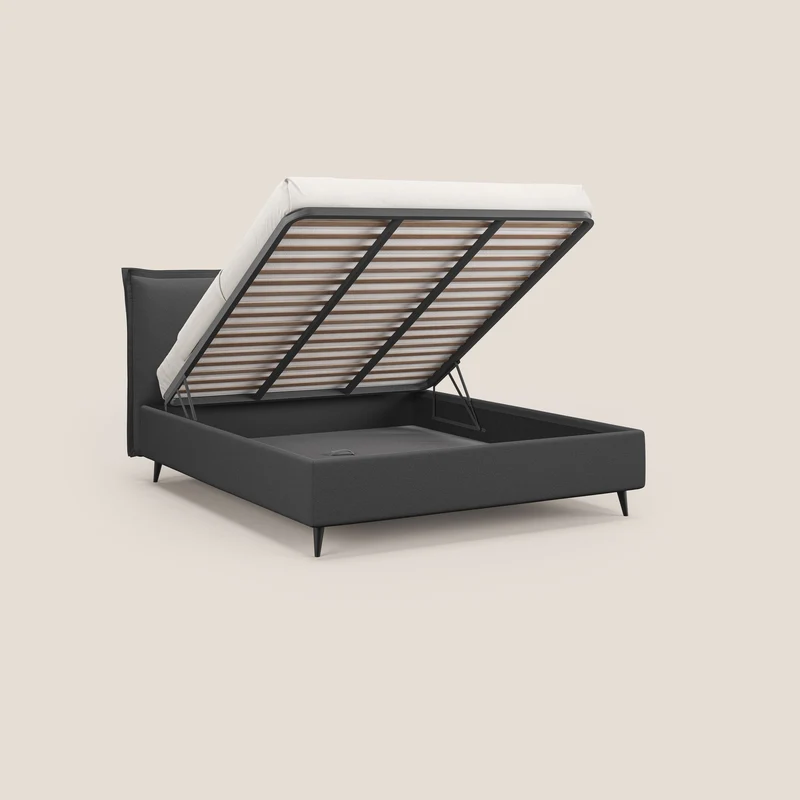 Hans lit rembourré avec coffre au style minimaliste en tissu imperméable T19 anthracite