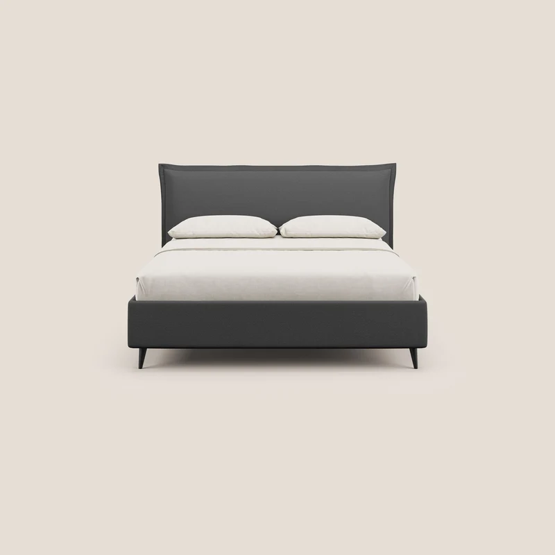 Hans lit rembourré avec coffre au style minimaliste en tissu imperméable T19 anthracite