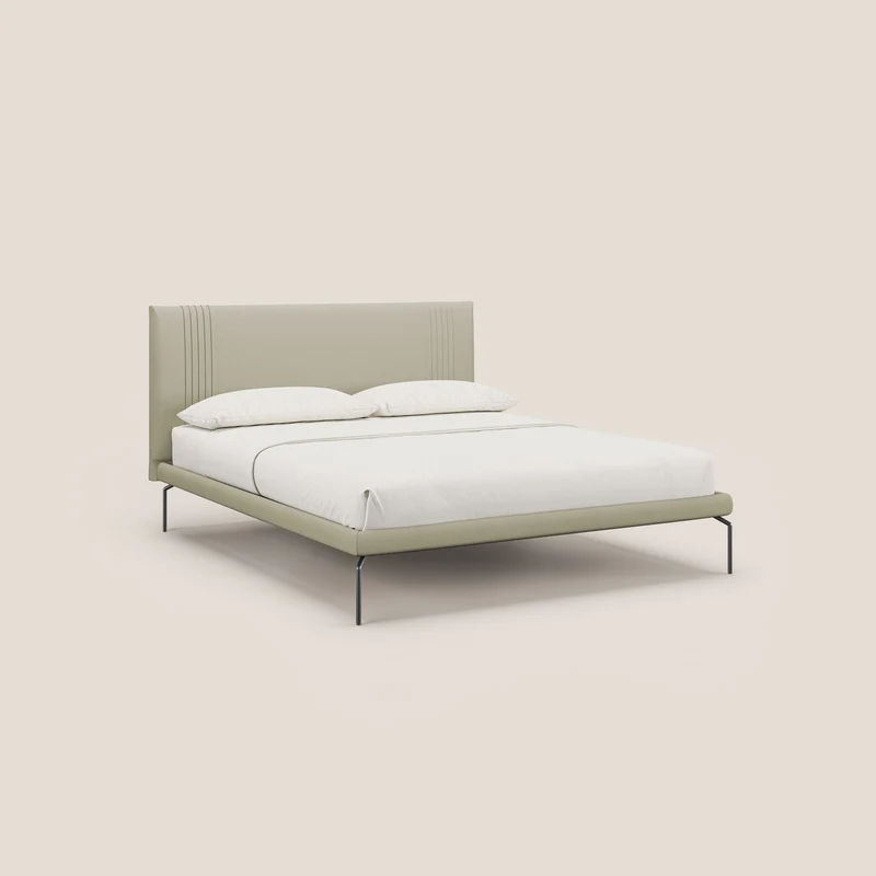 Finn lit rembourré avec pieds hauts en métal en tissu détachable T05 crème