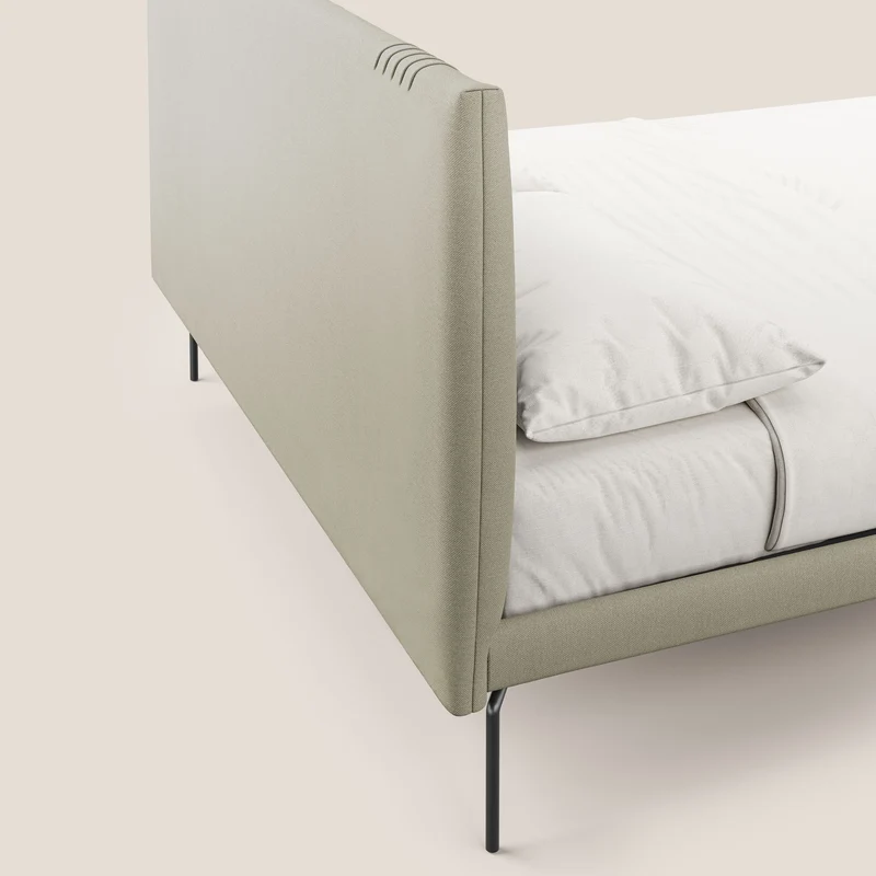 Finn lit rembourré avec pieds hauts en métal en tissu détachable T05 crème