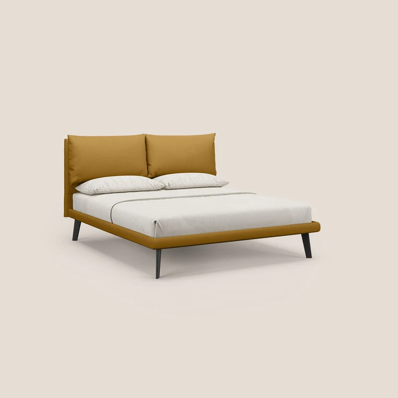 Astrid lit rembourré avec pieds en bois en microfibre détachable T11 jaune