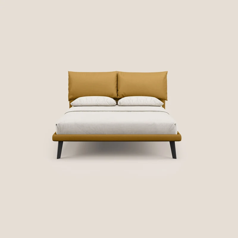 Astrid lit rembourré avec pieds en bois en microfibre détachable T11 jaune