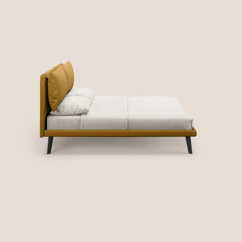 Astrid lit rembourré avec pieds en bois en microfibre détachable T11 jaune