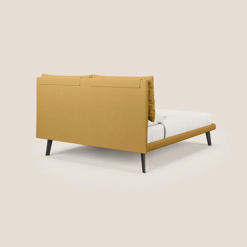 Astrid lit rembourré avec pieds en bois en microfibre détachable T11 jaune