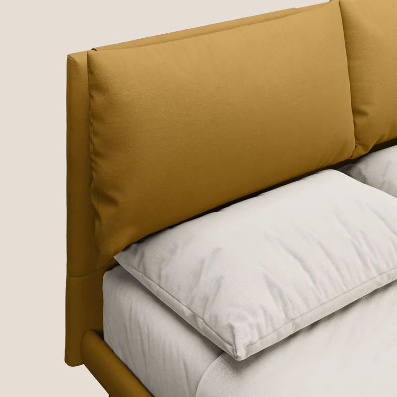 Astrid lit rembourré avec pieds en bois en microfibre détachable T11 jaune