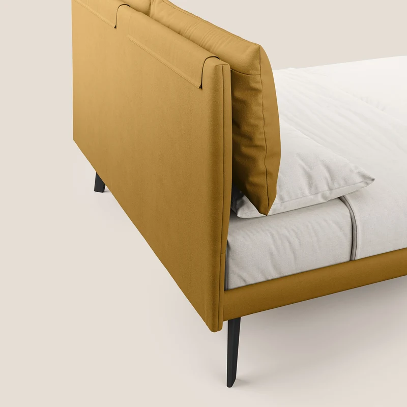 Astrid lit rembourré avec pieds en bois en microfibre détachable T11 jaune