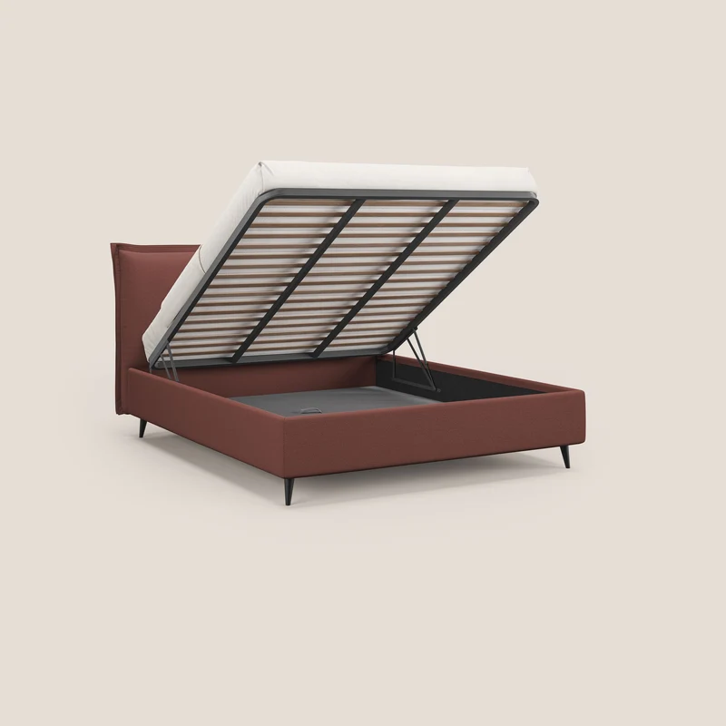 Hans lit rembourré avec coffre au style minimaliste en tissu imperméable T19 saumon
